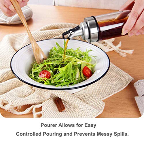 GuDoQi Oil and Vinegar Dispenser Bottles Set 300ml and 500ml Glass Olive Oil Bottle with Pour Spout, Leak-Proof and Drip-Free, Cooking Oil Container with Measuring for Kitchen and BBQ - Thumbnail 5