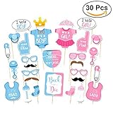 Tinksky Girls Boys Baby Shower Birthday Party Gender Reveal Photo Booth Props on Sticks Set Decorations for Party Favors 30 -pack