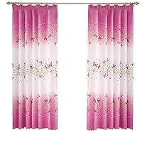 Pannow Butterfly Flowers Printed Semi-Blackout Curtains with Hooks Girls Room Curtain Panels for Bedroom Living Room Kids Room or Nursery Window Drapes - 39" x 78", 2 Panels