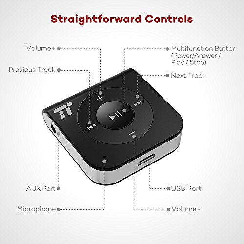 image for 15 Hour Bluetooth Receiver/Bluetooth Car Kit, TaoTronics Portable Wire