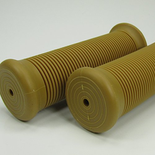 Natural Gum Color (Light Brown) Ribbed Rubber Motorcycle Grips Fits 1" Handlebars Bars and Exterior Cables - Harley Honda Kawasaki Suzuki Yamaha Bobber Chopper Cafe Racer Brat