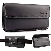 Gentlestache Large Leather Phone Holster for iPhone 14 Pro 13 Pro, Flip Cell Case Galaxy S23 S22, Belt Holder with Clip, Pouch Protective Case, Black (FBA-JL0001PH0002)