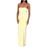 Floerns Tube Top Dresses for Women Adjustable Lace Up Blackless Strapless Formal Long Bodycon Dresses Wedding Guest Party