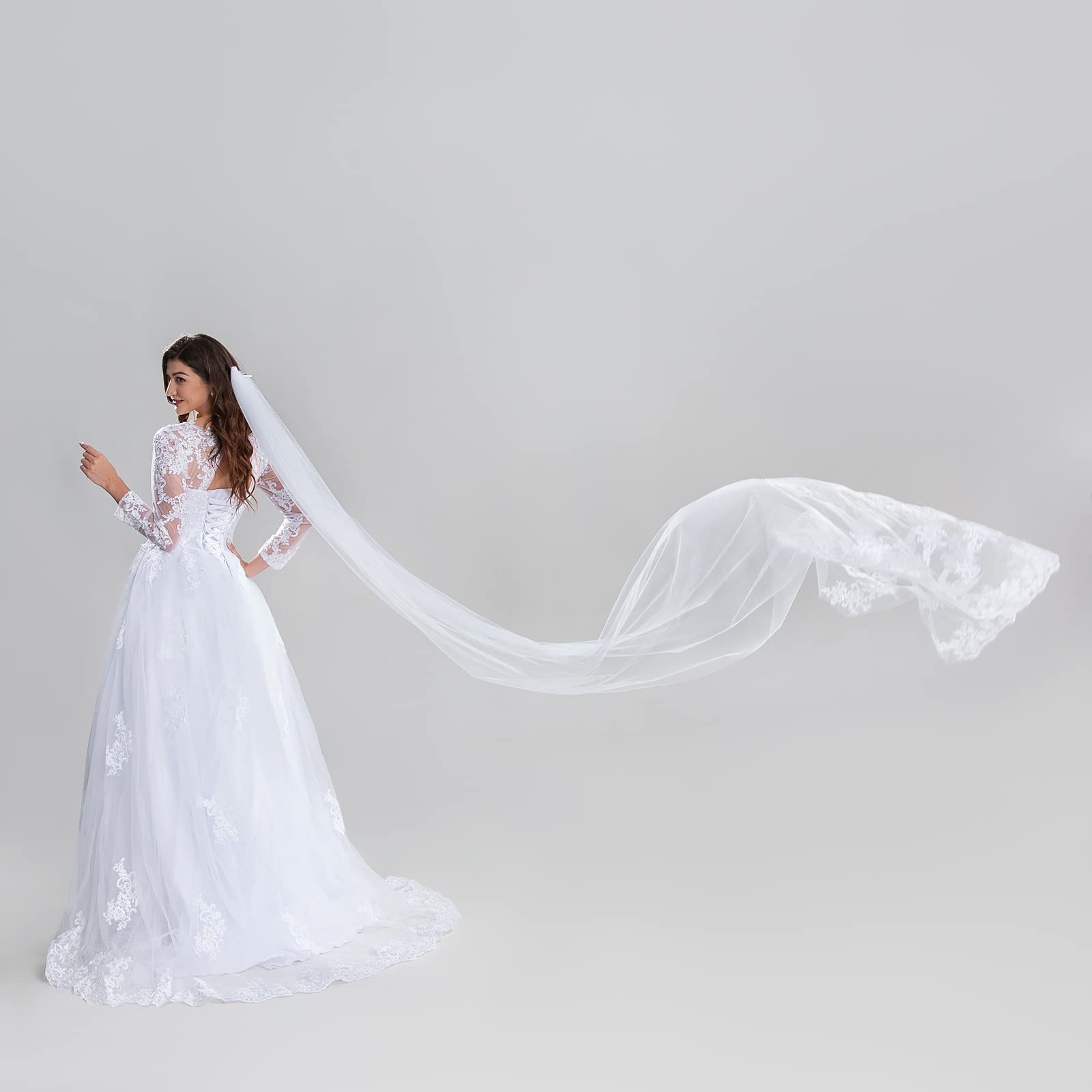 Lianshi Single Layer Wedding Veil Bridal Veil Lace Embroidery Lace Edge Bride Supplies 3M with Comb (Ivory)