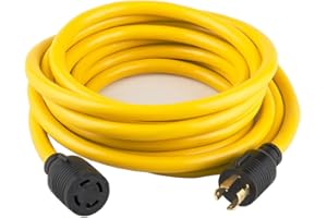 Yodotek 75FT Heavy Duty Generator Locking Power Cord NEMA L14-30P/L14-30R,4 Prong 10 Gauge SJTW Cable, 125/250V 30Amp 7500 Watts Yellow Generator Lock Extension Cord with UL Listed