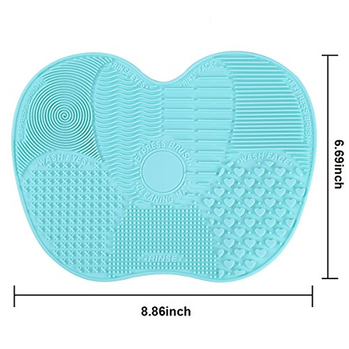 LYNN Silicone Makeup Brush Cleaning Mat, Makeup Brush Cleaner,Makeup Brush Cleaner Pad,Cosmetic Brush Cleaning Mat Portable Washing Tool Scrubber with Suction Cup(Mint Green) (Mint Green-Big Size)