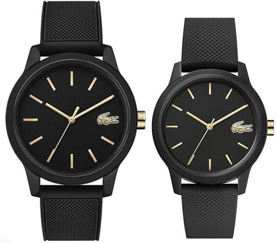 Amazon ラコステ Lacoste ペア収納ケース付き ペアウォッチ メンズ レディース ブラック ゴールド ラバー 黒いとけい 腕時計 並行輸入品 メンズ腕時計 腕時計 通販