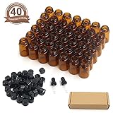 Fomei 40 Packs Oil Bottles for Essential Oils 2 ml (5/8 Dram) Amber Glass Vials Bottles, with Orifice Reducers and Black Caps, With 2 Free Glass Transfer Eye droppers
