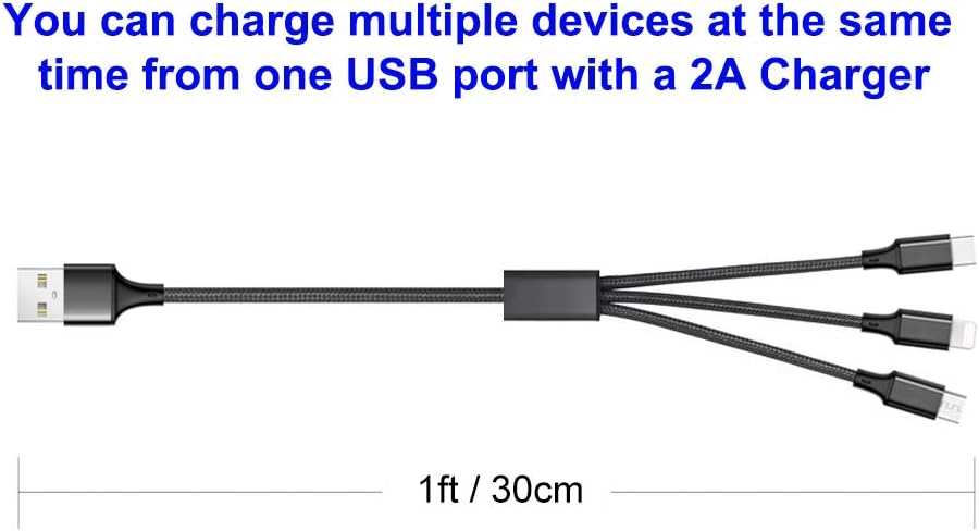 Multi Charging Cable, Multi Charger Cable 2Pack Short 1FT Nylon Braided Universal 3 in 1 Multiple USB Cable Charging Cord Adapter with Type-C, Micro USB Port Connectors for Cell Phone Tablets