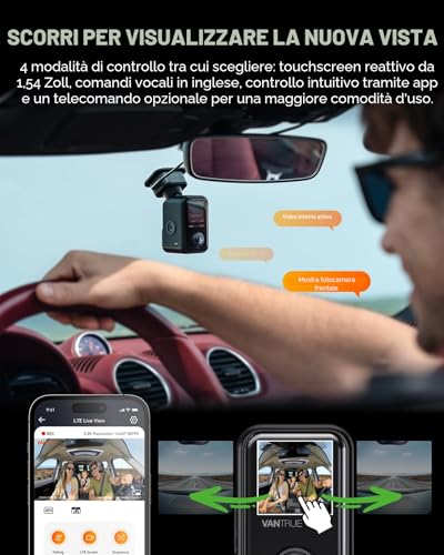 VANTRUE E360 ACE 5.2K Panorama + 1944P Dashcam with Dual STARVIS 2 HDR Night Vision, 3 Channel 360° Dash Cam with Portable Carrying Stand, Voice Controlled Car Camera, App