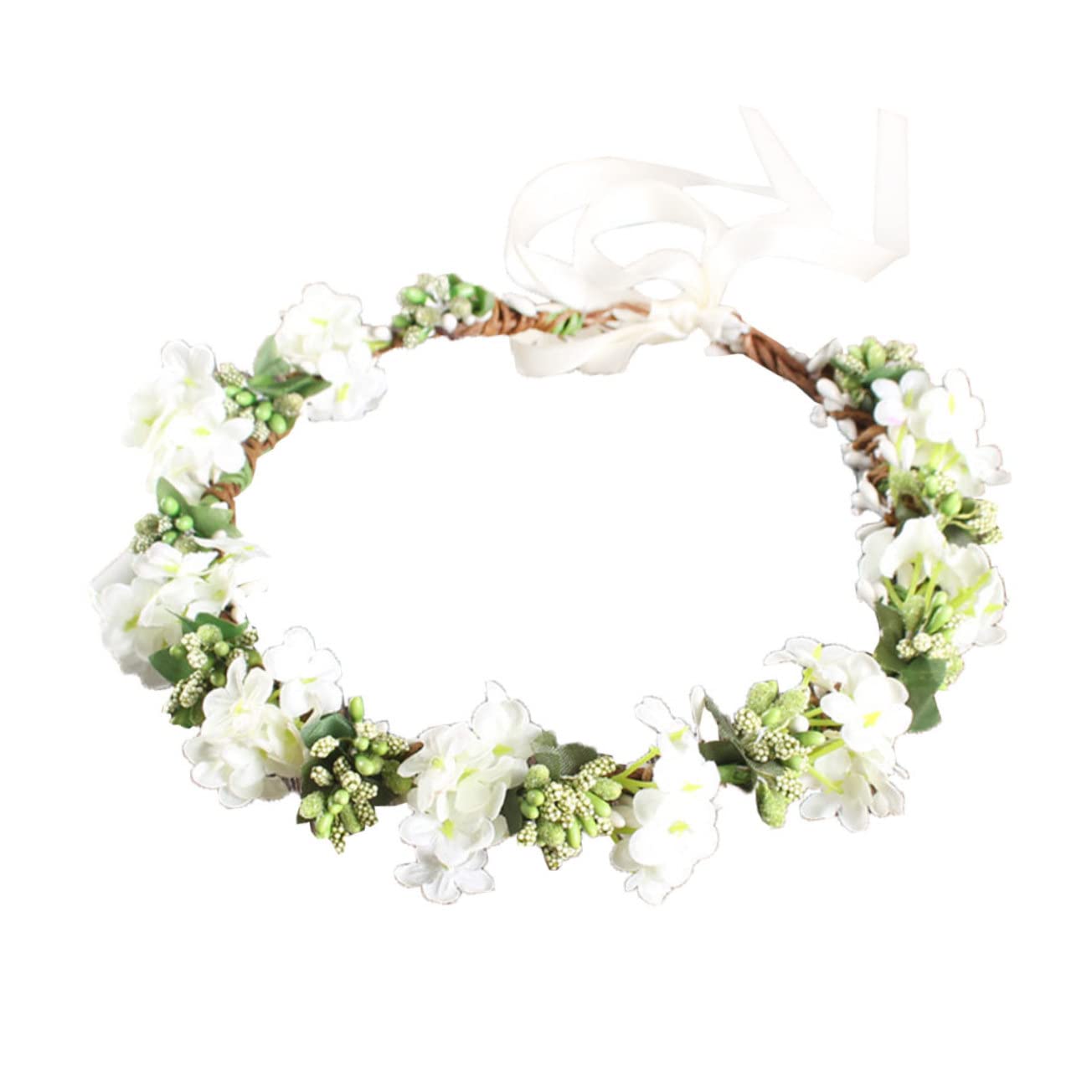 FRCOLOR Flower Crown Boho Flower Headbands For Women Flower Wreath With Ribbon Wedding Headpiece For Bride Greenery Crown For Wedding Ceremony Festival Beach Party