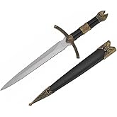 Wuu Jau Co H-5923 Medieval Dagger with Golden Handle Design and Black Scabbard, 14"