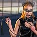 Biubee Black Halloween Leather Whip- Cat Woman Whip Costumes Whip Cosplay Accessories with Cat Woman Lace Eye Mask and Lace Ear Headband for Halloween Themed Party 1.8m