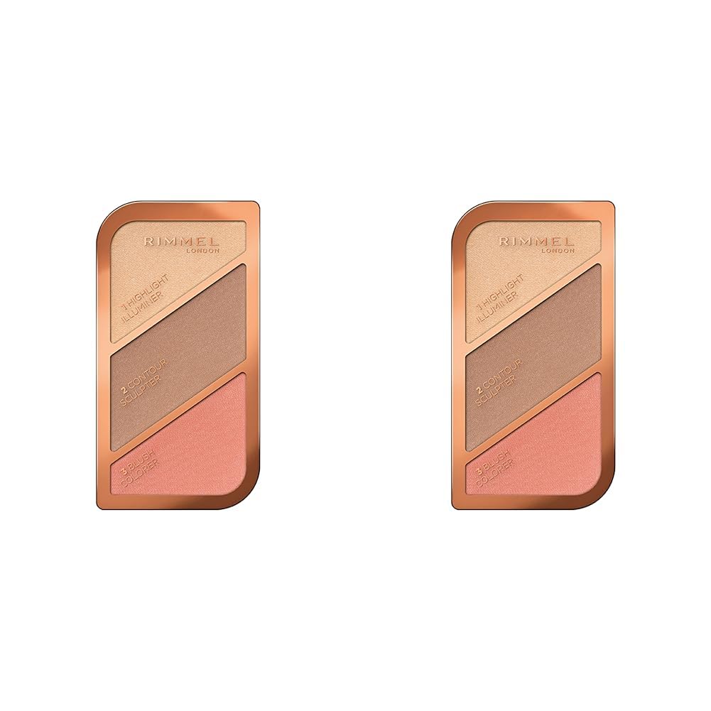 Rimmel London Sculpting Highlighter Palette 3-tone, Coral Glow, 18.5 g (Pack of 2)