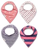 Baby Bandana Drool Bibs for Girls. Pink, Purple & Navy Pattern Colors Set of 4. Absorbent Cotton, Adjustable Snaps Closure. Catch Drooling & Dribble, Protect Clothes. For Babies and Teething Toddlers