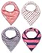 Baby Bandana Drool Bibs for Girls. Pink, Purple & Navy Pattern Colors Set of 4. Absorbent Cotton, Adjustable Snaps Closure. Catch Drooling & Dribble, Protect Clothes. For Babies and Teething Toddlers