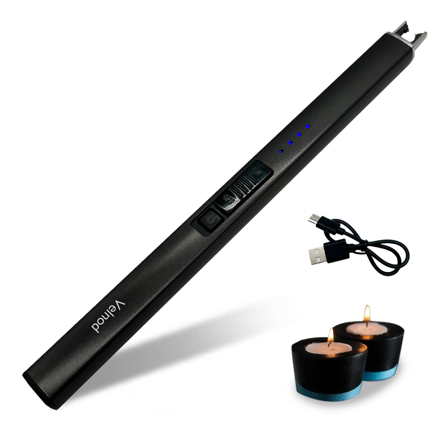 Velnod Electric Lighter Candle Lighters - Christmas Gifts Stocking Fillers for Women Lighters for Candle USB Rechargeable Plasma Arc Lighter (Black)