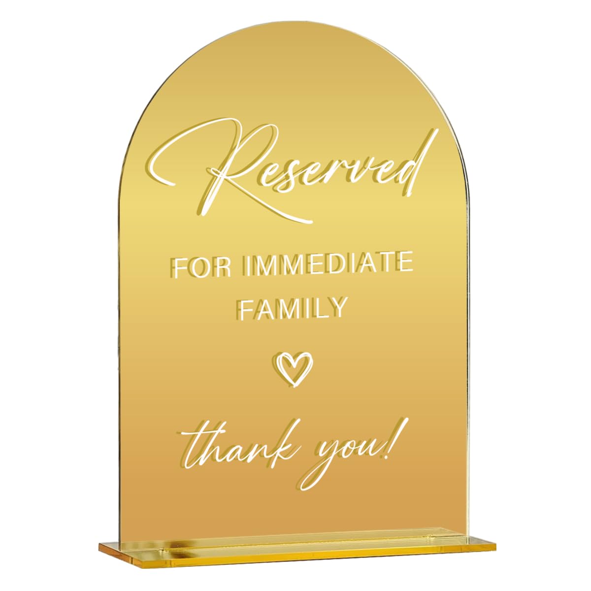Photo 1 of Acrylic Wedding Sign, Bridal Shower Decorations, Reserved for Immediate Family Sign for Ceremony, Modern Font Table Signs, Gold Mirror Arched Acrylic Tabletop Signs for Wedding Reception