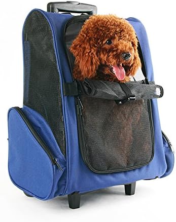 Oakzip Foldable Pet Shoulder Roller Backpack with Wheels Mesh Carrier Airline Trolley Case For Small Dog Cat Puppy Travel Carrier Outdoor Breathable Bag Pet Case