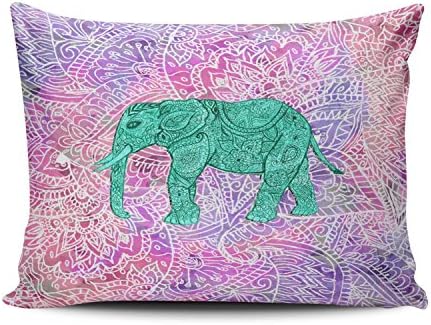 Boitty Pillow Case Teal Tribal Paisley Elephant Purple Henna Pattern Colorful Pillowcases Personalized Decorative Funny Throw Pillow Covers Cases Standard 20x26 Inches One Side