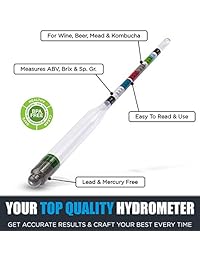 Chefast Hidrómetro y tarro de prueba de cristal para vino, cerveza, carne y kombucha conjunto combinado de hidrómetro para cerveza, tubo de prueba de alcohol, cepillo de limpieza, paño y bolsa de almacenamiento ABV, Brix y Gravity Test Kit