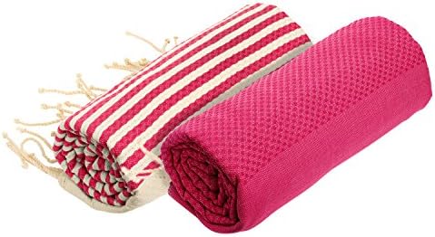 Fouta Lifestyle Chic Solid Senda &amp; Striped Kenza Fouta Towel Pomegranate Pink Pack of 2