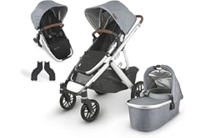 UPPABABY Vista V2 Stroller - Gregory (Blue Melange/Silver/Saddle Leather) + Upper Adapters + RumbleSeat V2 - Gregory (Blue Melange/Silver/Saddle Leather)