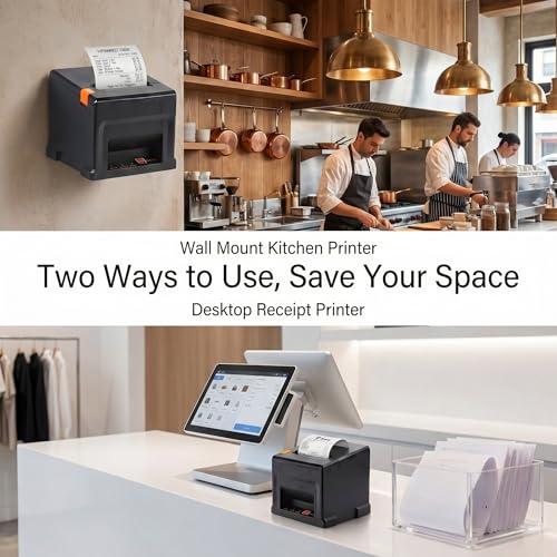 Fuhuihe 80mm Thermal POS Printer with Automatic Cutter and 5 Rolls of Paper - 300mm/s for Windows PC, USB LAN Bluetooth