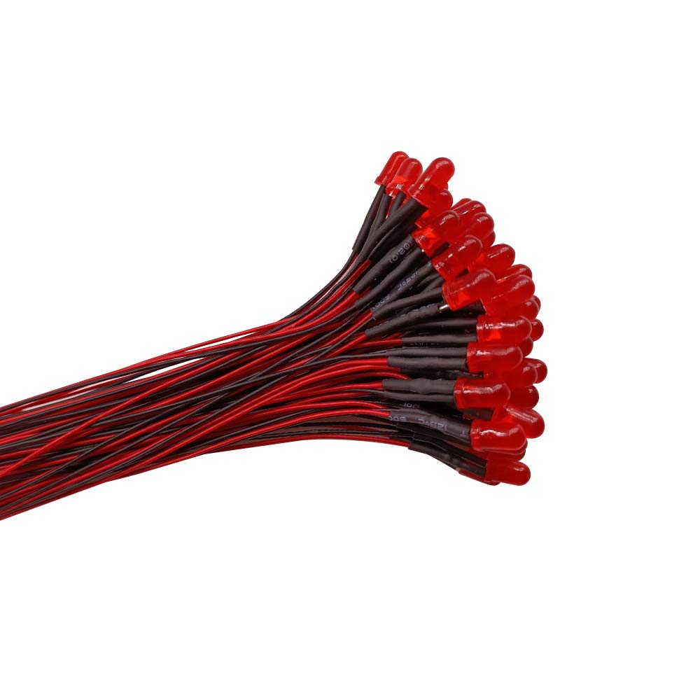 YIXISI 50 PCS 5mm LED Diodes Light with Diffused Colored Lens, Ultra Bright 12V 20cm Pre Wired, Red