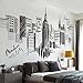 iwallsticker 210 133CM Black Modern City Silhouette Cityscape Skyscraper Wall Decals, Living Room Bedroom Removable Wall Stickers Murals