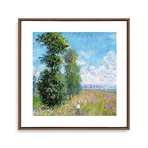 Framed Canvas Wall Art Path Through The Corn at Pourville by Claude Monet Canvas Prints Home Artwork Decoration for Living Room,Bedroom - 16x16 inches
