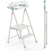 UNICOO® Foldable Toddler Tower, 2-Step Kids Kitchen & Home Stool with Safety Rails, Compact Folding Step Stool for Toddlers & Adults, Multi-Use in Kitchen & Bathroom (Sea Salt Blue)