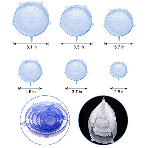 12 PCS Silicone Stretch Lids Reusable, Kitchen Airtight Food Storage Covers, 6 Sizes Seal Bowl Stretchy Wrap Cover, Keep Food Fresh for Containers, Cups, Cans,Plates, Microwave, Dishwasher Safe - Thumbnail 5