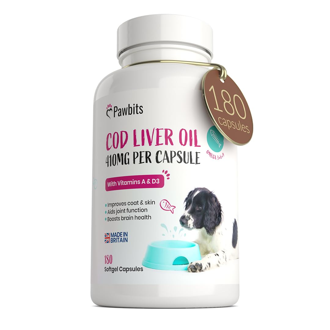 180 Cod Liver Oil Capsules for Dogs & Cats - (6 Months Supply) High Strength 410mg Gel Capsules to Support Joint, Skin and Coat Health - UK Manufactured