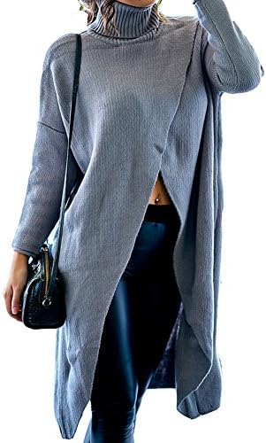 Hizqueen Women's Acrylic Loose High Neck Chunky Cable Long Sleeve Knit Sweater Dress Pullover Gray 4XL