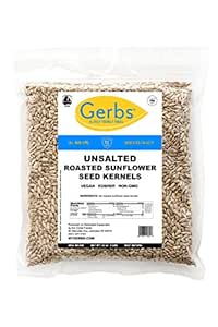 GERBS Unsalted Dry Roasted Sunflower Seed Kernels No Shell 2 lbs., Top 14 Allergy Free Foods, Healthy Superfood Snack, Non GMO, No Oils, No Preservatives, Resealable Bag, Gluten &amp; Peanut Free, Vegan, Keto, Kosher Certified