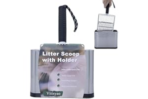 Vitisyao Metal Cat Litter Scoop with Holder, Stainless Steel Cat Litter Scooper Caddy Trash Container, Pelle à Litière Pour C