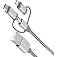 MICFLIP [Apple MFi Certified 3 in 1 Charging Cord Adapter with Lightning/Type-C/Micro USB Cable for iPhone 16/15/14,iPad,Huawei, HTC,LG,Samsung Galaxy,Sony Xperia, Data Transfer to Car (1 Pack,3.4ft)