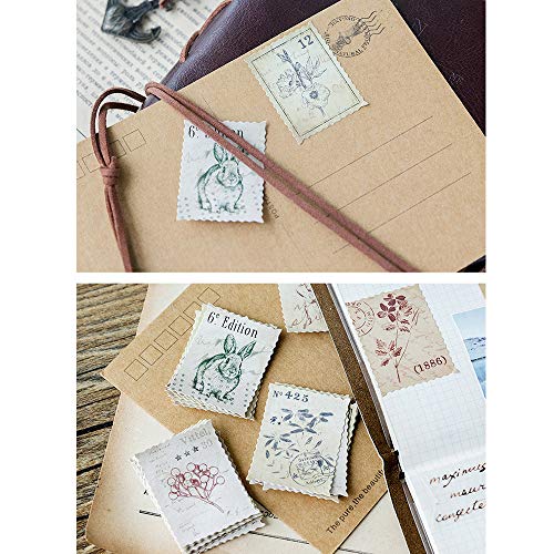 138 Pcs/3 Sets Post Stamp Stickers Retro Cute Plants/Animals Decorative Sticker Square Adhesive Sticker Envelope/Bag Seal by EORTA for Diary Planner Bottles Scrapbook DIY Craft Gift, Forest Theme - Thumbnail 5