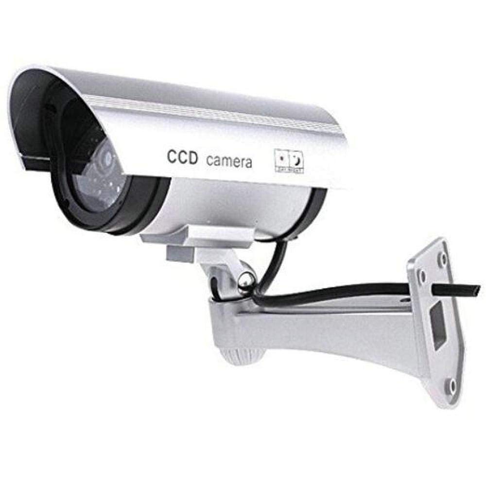 BW Dummy Cameres Outdoor Indoor Fake Dummy Imitation CCTV Security Camera W/Blinking Flashing Light Bullet Shape Silver