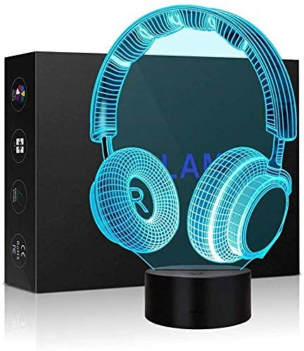 yiyicas Headphone 3D Illusion Lamp, 3D Night Light for Boys Girls Table Desk Lamp 7 Color Change Decor Lamp - Perfect Gifts Birthday Festival Christmas for Baby Teens Friends