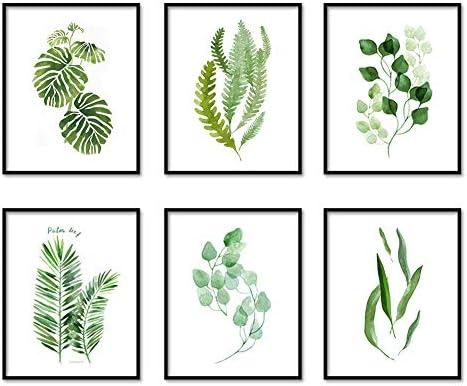 Botanical Prints Wall Art Tropical Green Plant Leaves (Set of 6) 8x10in