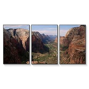 Floating Framed Canvas Wall Art for Living Room, Bedroom Landscape Gorge Mountain River Grassland Canvas Prints for Home Decoration Ready to Hang - 16"x24"x3 Panels