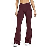 Sogetdo Crossover Flare Leggings for Women Seamless Tummy Control Bootcut Wide Leg Gym Workout Yoga Pants