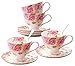 Jusalpha® Fine China Tea Cup and Saucer Set- Coffee Cup Set with Saucer and Spoon,TCS14 (4)