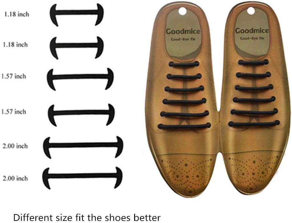 No Tie Shoe Laces for Men Leather Shoes Silicone Elastic Waxed Thin Oxford Round Dress Shoes Shoelaces 12 Pcs (Black)