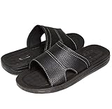 Skysole Mens Faux Leather One Band Slides Rugged Sandals, Black 11