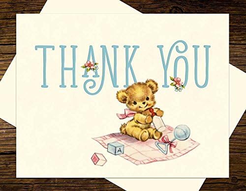 Kisses Baby Shower Invitations Thank You Note Cards Custom Printed Vintage Teddy Bear Boy Girl