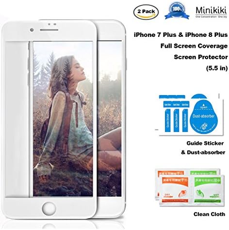 MiniKIKI iPhone 7/8 Plus Universal Screen Protector Glass, 2 Pack tempered glass screen protector for 7/8 Plus (3D Full Screen Coverage), Premium Tempered 9H Hardness, Anti-Fingerprint, Scratch Proof