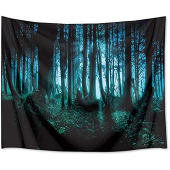 HVEST Haunted Woods Tapestry Ghost Hid Behind The Trees Wall Hanging Scary Forest Tapestries for Bedroom Living Room Dorm Party Decor,80Wx60H inches